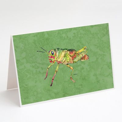 Caroline's Treasures Grasshopper on Avacado Greeting Cards and Envelopes Pack of 8, 7 x 5, Insects Image 1