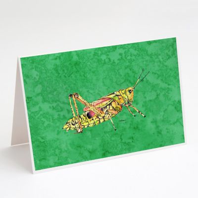 Caroline's Treasures Grasshopper on Green Greeting Cards and Envelopes Pack of 8, 7 x 5, Insects Image 1