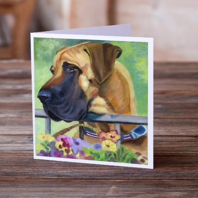 Caroline's Treasures Great Dane Natural Ears Fawn in Flowers Greeting Cards and Envelopes Pack of 8, 7 x 5, Dogs Image 1
