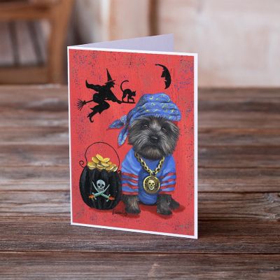 Caroline's Treasures Halloween, Cairn Terrier Black Pirate Halloween Greeting Cards and Envelopes Pack of 8, 7 x 5, Dogs Image 1