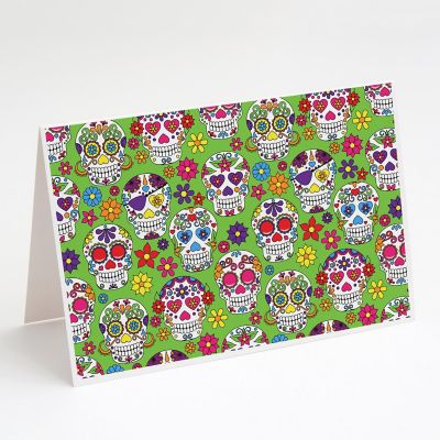 Caroline's Treasures Halloween, Day of the Dead Green Greeting Cards and Envelopes Pack of 8, 7 x 5, Seasonal Image 1