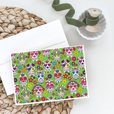 Caroline's Treasures Halloween, Day of the Dead Green Greeting Cards and Envelopes Pack of 8, 7 x 5, Seasonal Image 1