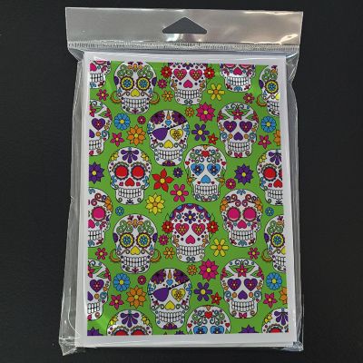 Caroline's Treasures Halloween, Day of the Dead Green Greeting Cards and Envelopes Pack of 8, 7 x 5, Seasonal Image 2