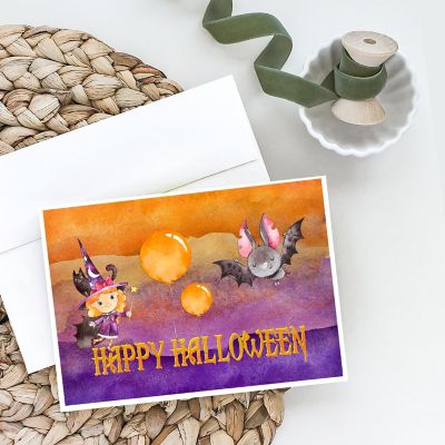 Caroline's Treasures Halloween, Halloween Little Witch and Bat Greeting Cards and Envelopes Pack of 8, 7 x 5, Seasonal Image 1