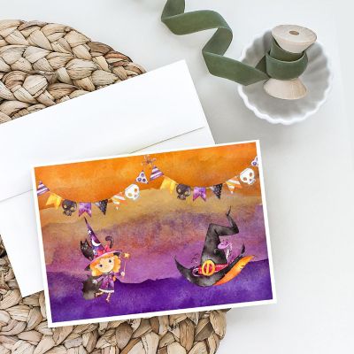 Caroline's Treasures Halloween, Halloween Little Witch Party Greeting Cards and Envelopes Pack of 8, 7 x 5, Seasonal Image 1