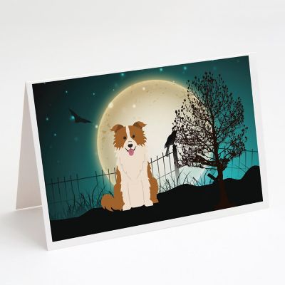 Caroline's Treasures Halloween, Halloween Scary Border Collie Red White Greeting Cards and Envelopes Pack of 8, 7 x 5, Dogs Image 1