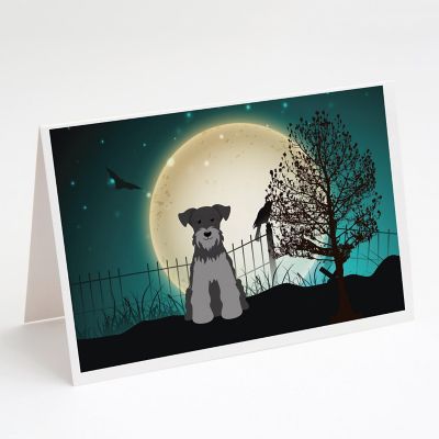 Caroline's Treasures Halloween, Halloween Scary Miniature Schnauzer Black Silver Greeting Cards and Envelopes Pack of 8, 7 x 5, Dogs Image 1