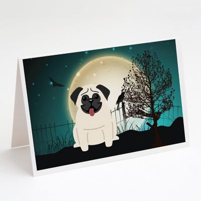 Caroline's Treasures Halloween, Halloween Scary Pug Cream Greeting Cards and Envelopes Pack of 8, 7 x 5, Dogs Image 1
