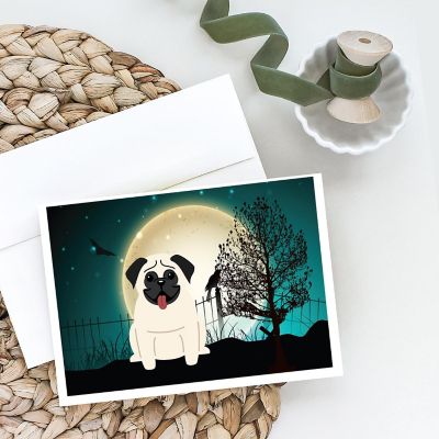 Caroline's Treasures Halloween, Halloween Scary Pug Cream Greeting Cards and Envelopes Pack of 8, 7 x 5, Dogs Image 1