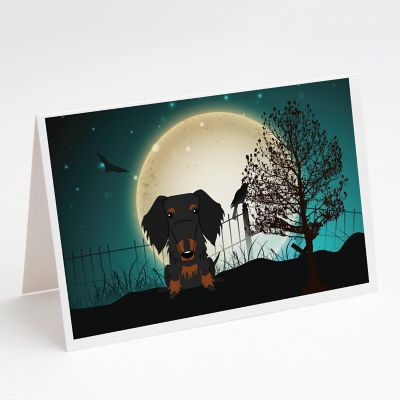 Caroline's Treasures Halloween, Halloween Scary Wire Haired Dachshund Black Tan Greeting Cards and Envelopes Pack of 8, 7 x 5, Dogs Image 1