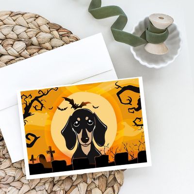 Caroline's Treasures Halloween, Halloween Smooth Black and Tan Dachshund Greeting Cards and Envelopes Pack of 8, 7 x 5, Dogs Image 1