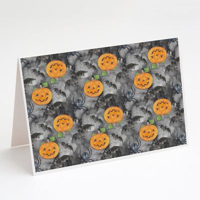 Caroline's Treasures Halloween, Watecolor Halloween Jack-O-Lantern Bats Greeting Cards and Envelopes Pack of 8, 7 x 5, Seasonal Image 1