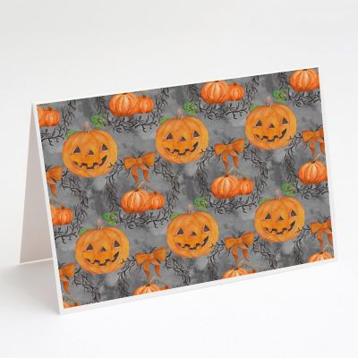 Caroline's Treasures Halloween, Watecolor Halloween Pumpkins Greeting Cards and Envelopes Pack of 8, 7 x 5, Seasonal Image 1