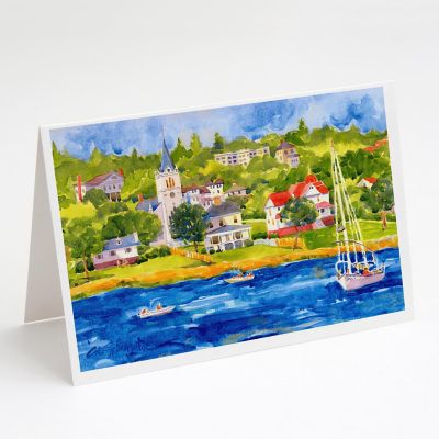 Caroline's Treasures Harbour Scene with Sailboat Greeting Cards and Envelopes Pack of 8, 7 x 5, Nautical Image 1