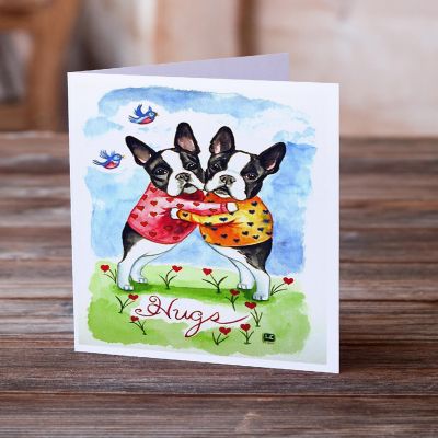 Caroline's Treasures Hugs Boston Terrier Greeting Cards and Envelopes Pack of 8, 7 x 5, Dogs Image 1