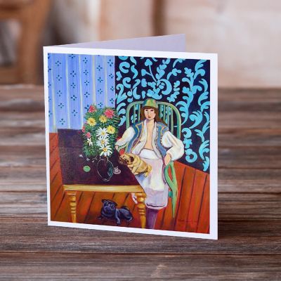 Caroline's Treasures Lady with her Pug  Greeting Cards and Envelopes Pack of 8, 7 x 5, Dogs Image 1