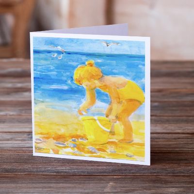 Caroline's Treasures Little Girl at the beach Greeting Cards and Envelopes Pack of 8, 7 x 5, Nautical Image 1