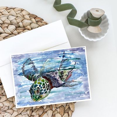 Caroline's Treasures Loggerhead Turtle in a Dive Greeting Cards and Envelopes Pack of 8, 7 x 5, Nautical Image 1