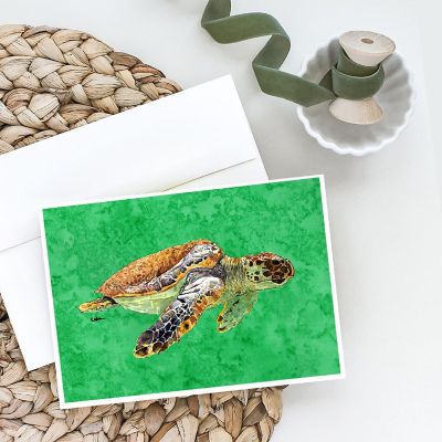 Caroline's Treasures Loggerhead Turtle on Green Greeting Cards and Envelopes Pack of 8, 7 x 5, Nautical Image 1