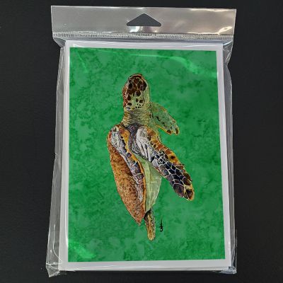 Caroline's Treasures Loggerhead Turtle on Green Greeting Cards and Envelopes Pack of 8, 7 x 5, Nautical Image 2