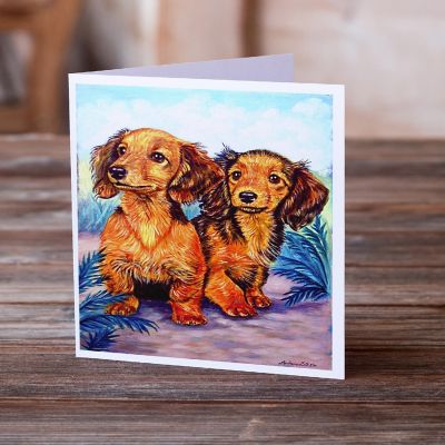 Caroline's Treasures Long Hair Red Dachshund Two Peas Greeting Cards and Envelopes Pack of 8, 7 x 5, Dogs Image 1