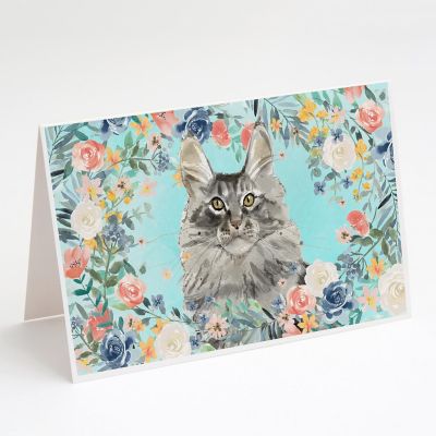 Caroline's Treasures Maine Coon Spring Flowers Greeting Cards and Envelopes Pack of 8, 7 x 5, Cats Image 1