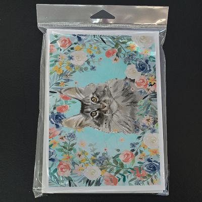 Caroline's Treasures Maine Coon Spring Flowers Greeting Cards and Envelopes Pack of 8, 7 x 5, Cats Image 2