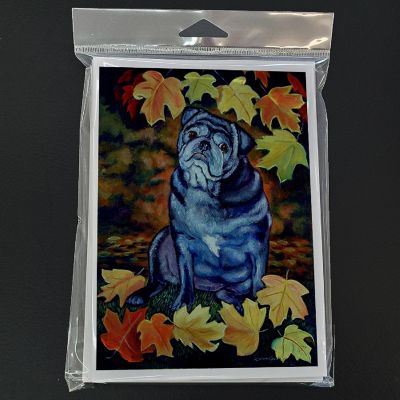Caroline's Treasures Old Black Pug in Fall Leaves  Greeting Cards and Envelopes Pack of 8, 7 x 5, Dogs Image 2