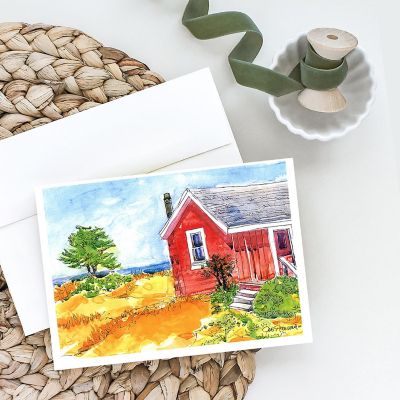 Caroline's Treasures Old Red Cottage House at the lake or Beach Greeting Cards and Envelopes Pack of 8, 7 x 5, Nautical Image 1