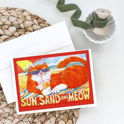 Caroline's Treasures Orange Tabby at the beach Greeting Cards and Envelopes Pack of 8, 7 x 5, Nautical Image 1