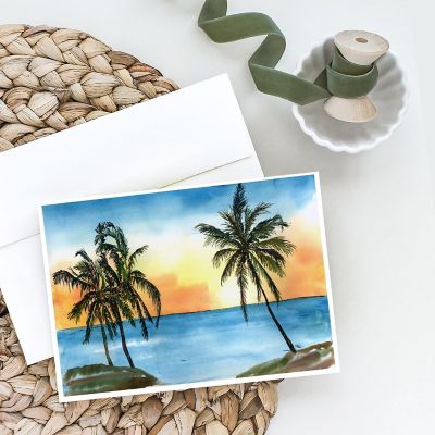 Caroline's Treasures Palm Tree Beach Scene Greeting Cards and Envelopes Pack of 8, 7 x 5, Flowers Image 1