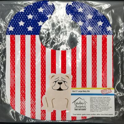 Caroline's Treasures Patriotic USA English Bulldog White Baby Bib, 10 x 13, Dogs Image 1