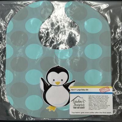 Caroline's Treasures Penguin on Polkadot Baby Bib, 10 x 13, Birds Image 1