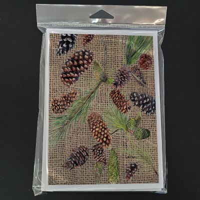 Caroline's Treasures Pine Cones on Faux Burlap Greeting Cards and Envelopes Pack of 8, 7 x 5, Flowers Image 2