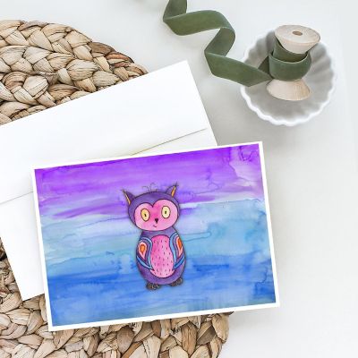 Caroline's Treasures Pink and Purple Owl Watercolor Greeting Cards and Envelopes Pack of 8, 7 x 5, Birds Image 1