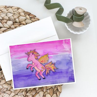 Caroline's Treasures Pink Unicorn Watercolor Greeting Cards and Envelopes Pack of 8, 7 x 5, Fantasy Image 1
