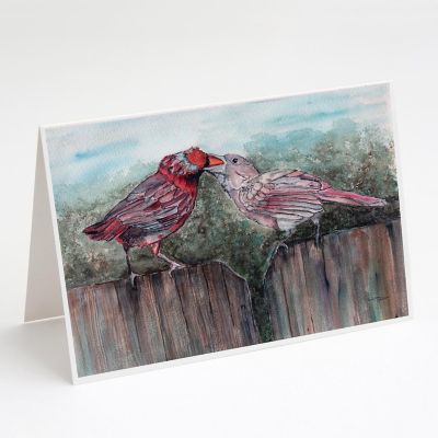 Caroline's Treasures Red Bird Feeding Greeting Cards and Envelopes Pack of 8, 7 x 5, Birds Image 1