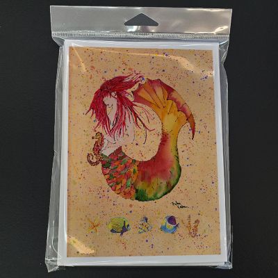 Caroline's Treasures Red Headed Ginger Mermaid on Coral Greeting Cards and Envelopes Pack of 8, 7 x 5, Fantasy Image 2
