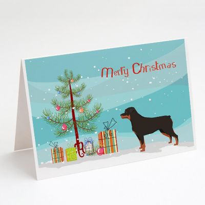 Caroline's Treasures Rottweiler Christmas Tree Greeting Cards and Envelopes Pack of 8, 7 x 5, Dogs Image 1