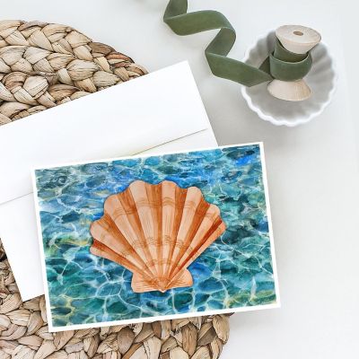 Caroline's Treasures Scallop Shell and Water Greeting Cards and Envelopes Pack of 8, 7 x 5, Nautical Image 1