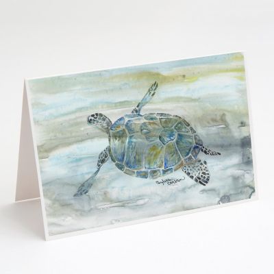 Caroline's Treasures Sea Turtle Watercolor Greeting Cards and Envelopes Pack of 8, 7 x 5, Nautical Image 1