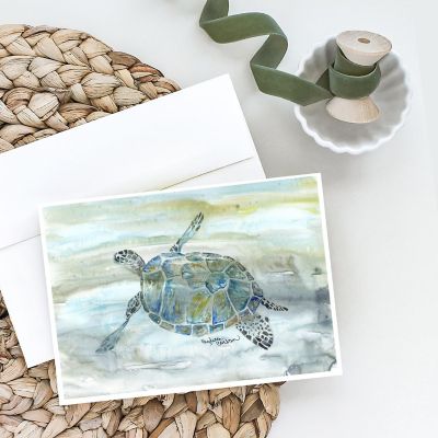 Caroline's Treasures Sea Turtle Watercolor Greeting Cards and Envelopes Pack of 8, 7 x 5, Nautical Image 1