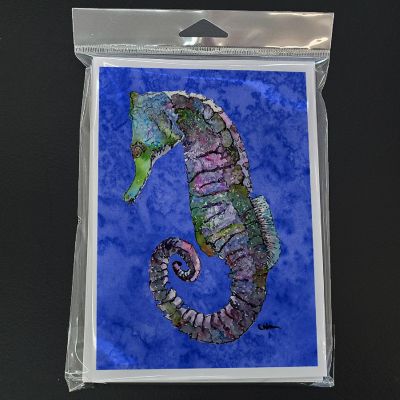 Caroline's Treasures Seahorse on Blue Greeting Cards and Envelopes Pack of 8, 7 x 5, Nautical Image 2