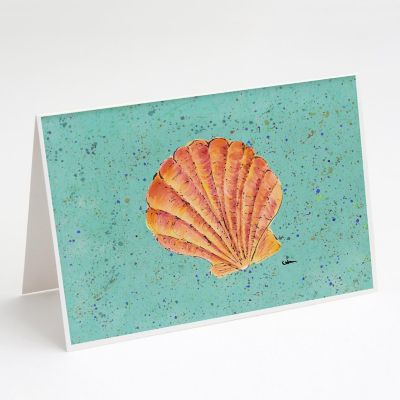 Caroline's Treasures Shell on Teal Greeting Cards and Envelopes Pack of 8, 7 x 5, Nautical Image 1