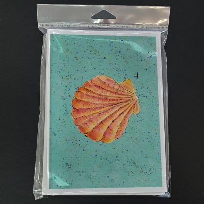 Caroline's Treasures Shell on Teal Greeting Cards and Envelopes Pack of 8, 7 x 5, Nautical Image 2