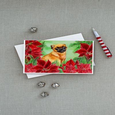 Caroline's Treasures Small Brabant Griffon Poinsettas Greeting Cards and Envelopes Pack of 8, 7 x 5, Dogs Image 2