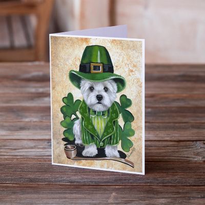 Caroline's Treasures St Patrick's Day, Westie St Patrick's Day Leprechaun Greeting Cards and Envelopes Pack of 8, 7 x 5, Dogs Image 1