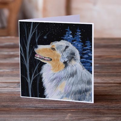 Caroline's Treasures Starry Night Australian Shepherd Greeting Cards and Envelopes Pack of 8, 7 x 5, Dogs Image 1
