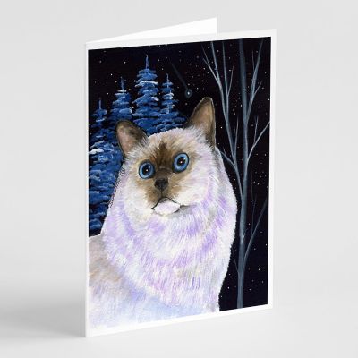 Caroline's Treasures Starry Night Cat - Birman Greeting Cards and Envelopes Pack of 8, 7 x 5, Cats Image 1