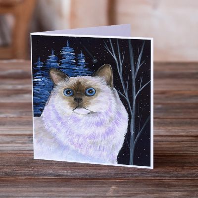 Caroline's Treasures Starry Night Cat - Birman Greeting Cards and Envelopes Pack of 8, 7 x 5, Cats Image 1